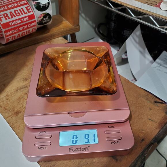 Vtg Amber Gold 4 5/8" Square 4 Cigarette Rest Ashtray MCM by Hazleware G-597 - Picture 15 of 16